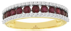1.18CT DIAMOND & AAA RUBY 14K YELLOW GOLD CLASSIC 3 ROW WEDDING ANNIVERSARY RING