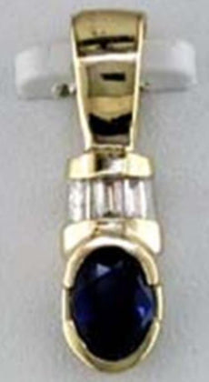 .60CT DIAMOND & AAA SAPPHIRE 14KT YELLOW GOLD OVAL & BAGUETTE SEMI BEZEL PENDANT
