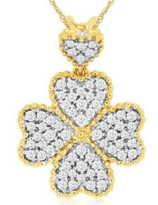 .20CT DIAMOND 14KT 2 TONE GOLD 3D ROUND MULTI HEART FLOWER LOVE FLOATING PENDANT