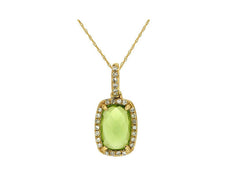 1.91CT DIAMOND & AAA PERIDOT 14K YELLOW GOLD 3D CUSHION & ROUND FLOATING PENDANT