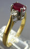 1.02CT DIAMOND & AAA RUBY 14KT 2 TONE GOLD OVAL & ROUND 3 STONE ENGAGEMENT RING