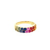 1.60CT AAA MULTI COLOR SAPPHIRE 18KT YELLOW GOLD 2 ROW WEDDING ANNIVERSARY RING