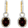 3.28CT DIAMOND & AAA RHODOLITE 14KT 2 TONE GOLD 3D OVAL & ROUND HANGING EARRINGS