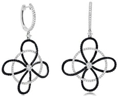 2.35CT WHITE & BLACK DIAMOND 14KT WHITE GOLD 3D DOUBLE INFINITY HANGING EARRINGS
