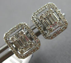 .47CT DIAMOND 14KT WHITE GOLD ROUND & BAGUETTE CLUSTER SQUARE HALO STUD EARRINGS