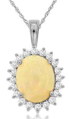 2.06CT DIAMOND & AAA OPAL 14KT WHITE GOLD OVAL & ROUND FLOWER FLOATING PENDANT