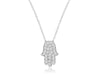 ESTATE .13CT DIAMOND 14KT WHITE GOLD 3D CLASSIC HAMSA CHAMSA LUCKY NECKLACE