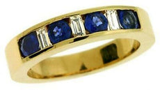1.09CT DIAMOND & AAA SAPPHIRE 14K YELLOW GOLD BAGUETTE & ROUND CHANNEL LOVE RING
