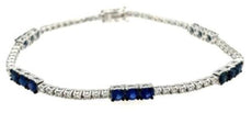 3.5CT DIAMOND & AAA SAPPHIRE 18KT WHITE GOLD 3 STONE BY THE YARD TENNIS BRACELET