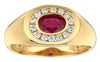 1.2CT DIAMOND & AAA RUBY 14KT YELLOW GOLD OVAL & ROUND BEZEL CHANNEL MENS RING