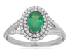.95CT DIAMOND & AAA EMERALD 14KT WHITE GOLD 3D OVAL & ROUND DOUBLE HALO FUN RING