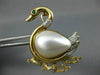 ANTIQUE .21CT DIAMOND EMERALD & MABE PEARL 14KT 2 TONE GOLD DUCK PENDANT BROOCH