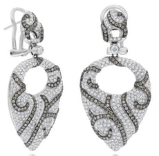 3.05CT WHITE & CHOCOLATE FANCY DIAMOND 14K WHITE GOLD CLIP ON HANGING EARRINGS