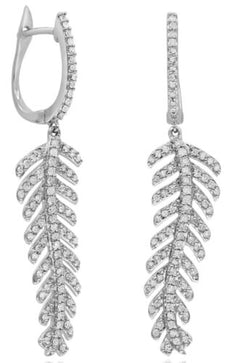 ESTATE .46CT DIAMOND 14K WHITE GOLD 3D MULTI LEAF LEVERBACK FUN HANGING EARRINGS