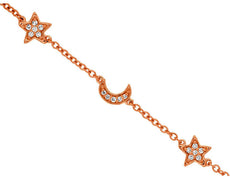 ESTATE .10CT DIAMOND 14KT ROSE GOLD 3D MOON & STAR BY THE YARD LOVE BRACELET