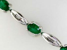 5.20CT DIAMOND & AAA EMERALD 14KT WHITE GOLD 3D OVAL & BAGUETTE TENNIS BRACELET