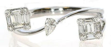 .35CT DIAMOND 18KT WHITE GOLD ROUND BAGUETTE & PEAR SHAPE DOUBLE SQUARE FUN RING
