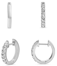.25CT DIAMOND 14KT WHITE GOLD CLASSIC ROUND 7 STONE HUGGIE FUN HANGING EARRINGS