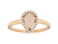 .52CT DIAMOND & AAA OPAL 14KT ROSE GOLD PEAR SHAPE & ROUND HALO FRIENDSHIP RING