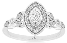 .33CT DIAMOND 14KT WHITE GOLD 3D ROUND MARQUISE SHAPE FILIGREE ENGAGEMENT RING