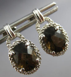 2.26CT DIAMOND & AAA SMOKY TOPAZ 14KT WHITE GOLD OVAL & ROUND HANGING EARRINGS