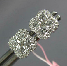 ESTATE .78CT DIAMOND 14KT WHITE GOLD CLASSIC 4 LEAF CLOVER FLOWER STUD EARRINGS