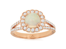 1.65CT DIAMOND & AAA OPAL 14KT ROSE GOLD CLASSIC CUSHION & ROUND FLOWER FUN RING