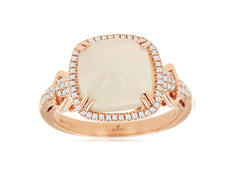 2.80CT DIAMOND & AAA OPAL 14KT ROSE GOLD 3D CUSHION & ROUND SQUARE HALO FUN RING