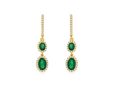 1.50CT DIAMOND & AAA EMERALD 14KT YELLOW GOLD 3D OVAL JOURNEY HANGING EARRINGS