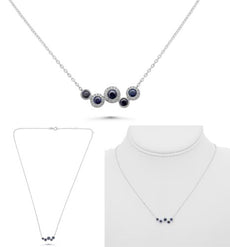 .55CT DIAMOND & AAA SAPPHIRE 14KT WHITE GOLD 3D MULI FLOWER ZIG ZAG FUN NECKLACE