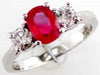 ESTATE 1.35CT DIAMOND & AAA RUBY 14KT WHITE GOLD OVAL & ROUND 3 STONE LOVE RING