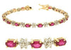 6.45CT DIAMOND & AAA RUBY 14KT YELLOW GOLD OVAL & ROUND FLOWER TENNIS BRACELET