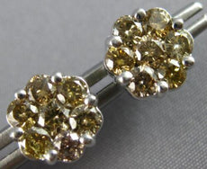 1.50CT CHOCOLATE FANCY DIAMOND 14KT WHITE GOLD 3D CLUSTER FLOWER STUD EARRINGS