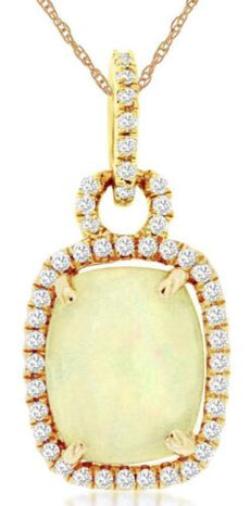 3.18CT DIAMOND & AAA OPAL 14KT YELLOW GOLD 3D CUSHION & ROUND LOVE KNOT PENDANT
