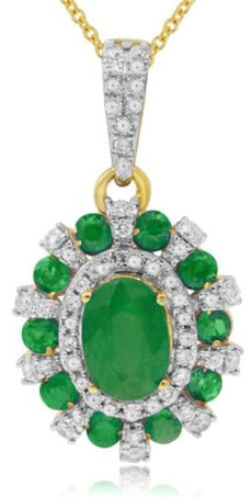 .30CT DIAMOND & AAA EMERALD 14K YELLOW GOLD 3D OVAL & ROUND FLOATING FUN PENDANT