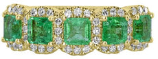 2.2CT DIAMOND & AAA EMERALD 18K YELLOW GOLD SQUARE 5 STONE HALO ANNIVERSARY RING