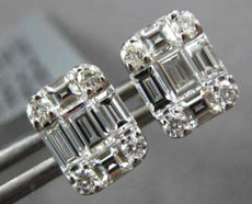 .97CT DIAMOND 18KT WHITE GOLD 3D ROUND & BAGUETTE INVISIBLE SQUARE STUD EARRINGS
