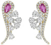 1.24CT DIAMOND & AAA PINK SAPPHIRE 14KT 2 TONE GOLD FLORAL FUN HANGING EARRINGS