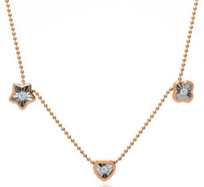 .08CT DIAMOND 18KT WHITE & ROSE GOLD 3D FLOWER HEART STAR BY THE YARD NECKLACE