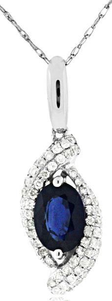1.32CT DIAMOND & AAA SAPPHIRE 14KT WHITE GOLD OVAL & ROUND CRISS CROSS PENDANT