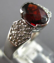 1.90CT DIAMOND & AAA GARNET 14KT WHITE GOLD 3D OVAL & ROUND SEMI BEZEL LOVE RING