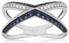 .64CT DIAMOND & AAA SAPPHIRE 14KT WHITE GOLD 3D CRISS CROSS INFINITY LOVE RING