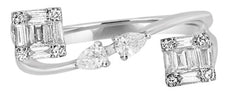 .48CT DIAMOND 18K WHITE GOLD ROUND BAGUETTE & PEAR SHAPE DOUBLE SQUARE LOVE RING