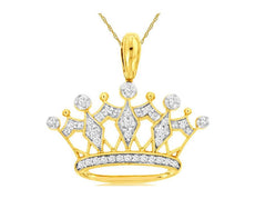 ESTATE .13CT DIAMOND 14KT YELLOW GOLD 3D FILIGREE ROYALTY CROWN FLOATING PENDANT
