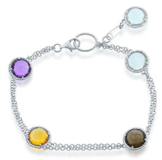 9.23CT AAA MULTI GEM 14KT WHITE GOLD ROUND BY THE YARD FILIGREE BEZEL BRACELET
