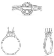 .54CT DIAMOND 14KT WHITE GOLD 3D OVAL & ROUND TWO ROW SEMI MOUNT ENGAGEMENT RING