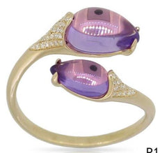 2.91CT DIAMOND & AAA AMETHYST 14KT YELLOW GOLD 3D PEAR SHAPE & ROUND SNAKE RING