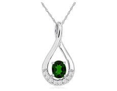 .48CT DIAMOND & AAA RUSSALITE 14KT WHITE GOLD OVAL & ROUND INFINITY LOVE PENDANT