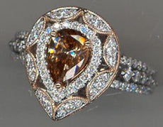 1.70CT WHITE & MOCHA DIAMOND 18KT WHITE & ROSE GOLD 3D TEAR DROP ENGAGEMENT RING