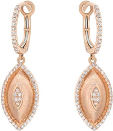 ESTATE .40CT DIAMOND 14KT ROSE GOLD 3D ROUND MATTE & SHINY LEAF HANGING EARRINGS